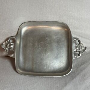 Vintage Silver Serving Dish w/Handles Fleur de Lis Square Regency Bridgerton